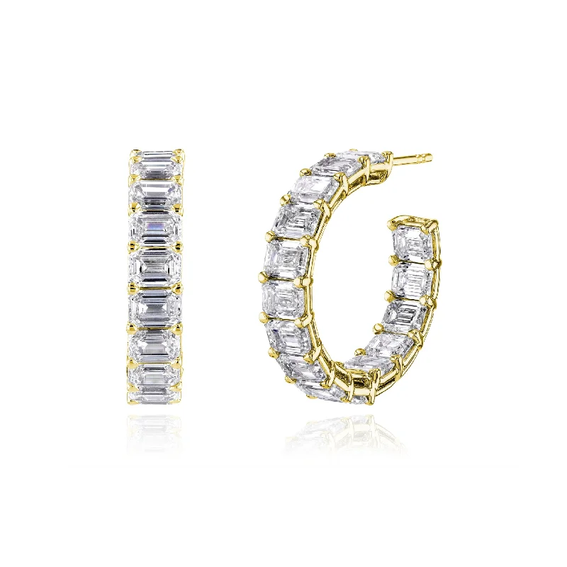 Drop Earrings for Shopping Trip -18K YELLOW GOLD EMERALD-CUT DIAMOND HOOP EARRINGS - 7.50CTW