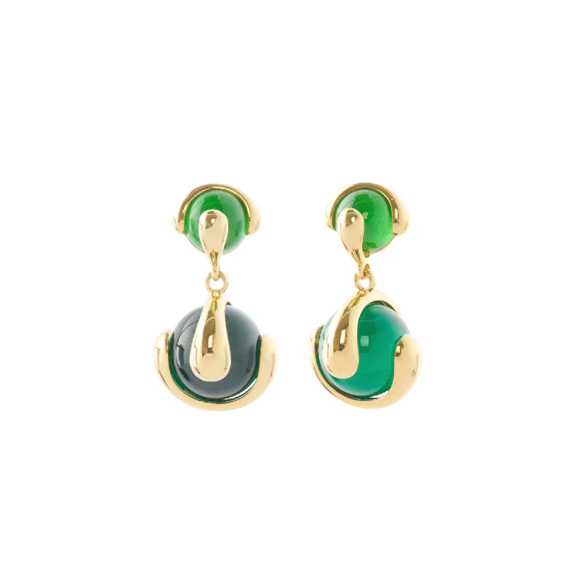 Gold Drop Earrings for Women -Cardan Earrings - Green Russian Quartz