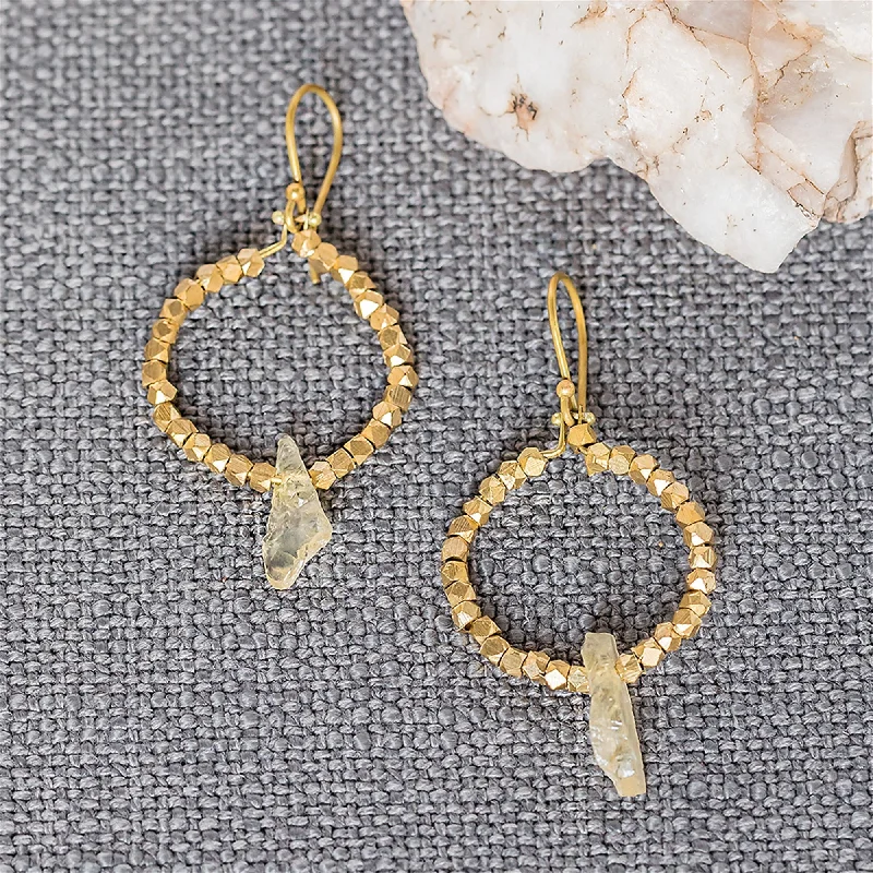 Retro Drop Earrings for Nostalgia -Cerc Earrings - Raw Citrine