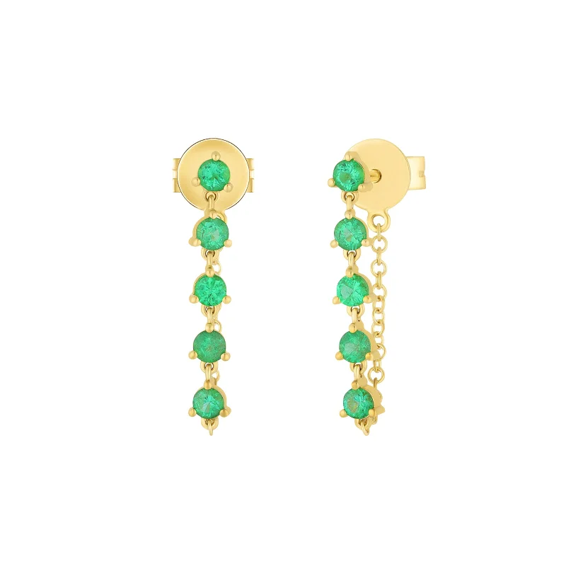 Star Shaped Drop Earrings for Charm -Chain Stud Earrings - Emerald