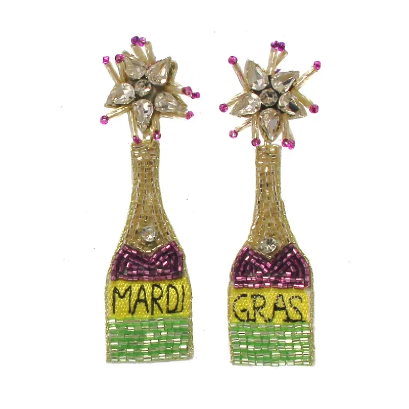 Drop Earrings with Animal Motifs -Champagne Bottle Earrings, 3"