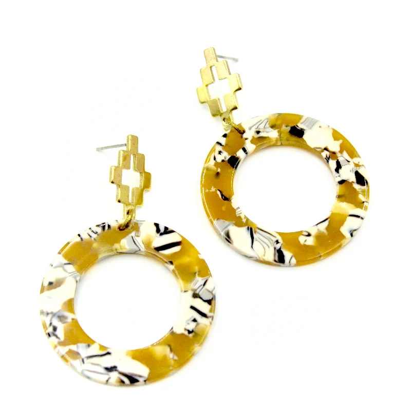 Tarnish Resistant Drop Earrings for Longevity -Checker Black & Yellow Earrings