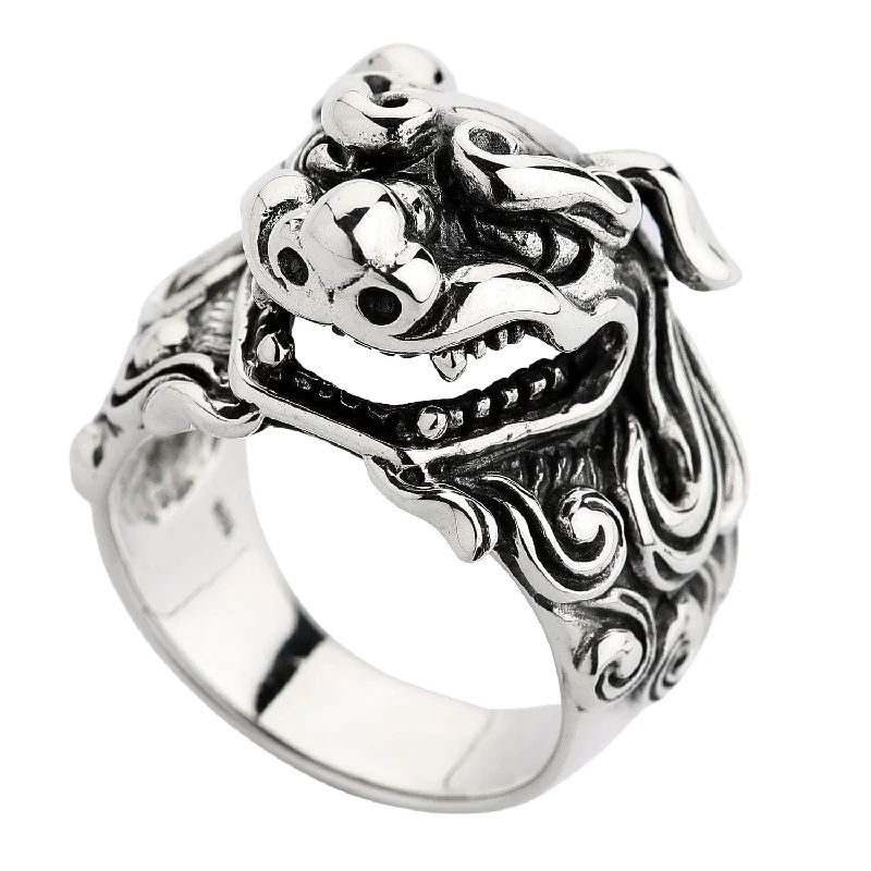 Chinese Guardian Lion Pixiu Sterling Silver Ring