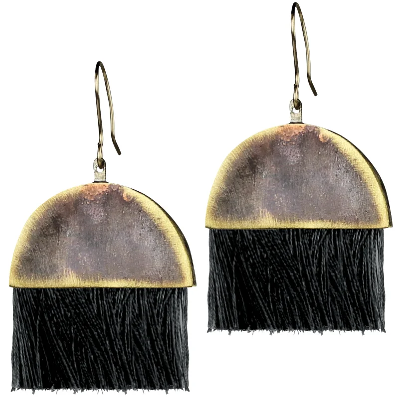 Geometric Drop Earrings for Trend -Cleo Tassel Earrings, Black & Brass