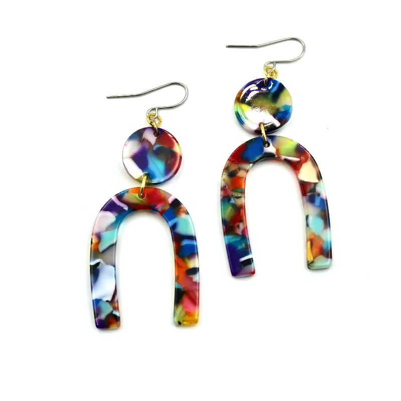 Rhinestone Drop Earrings for Sparkle -Colorful Arch Earrings