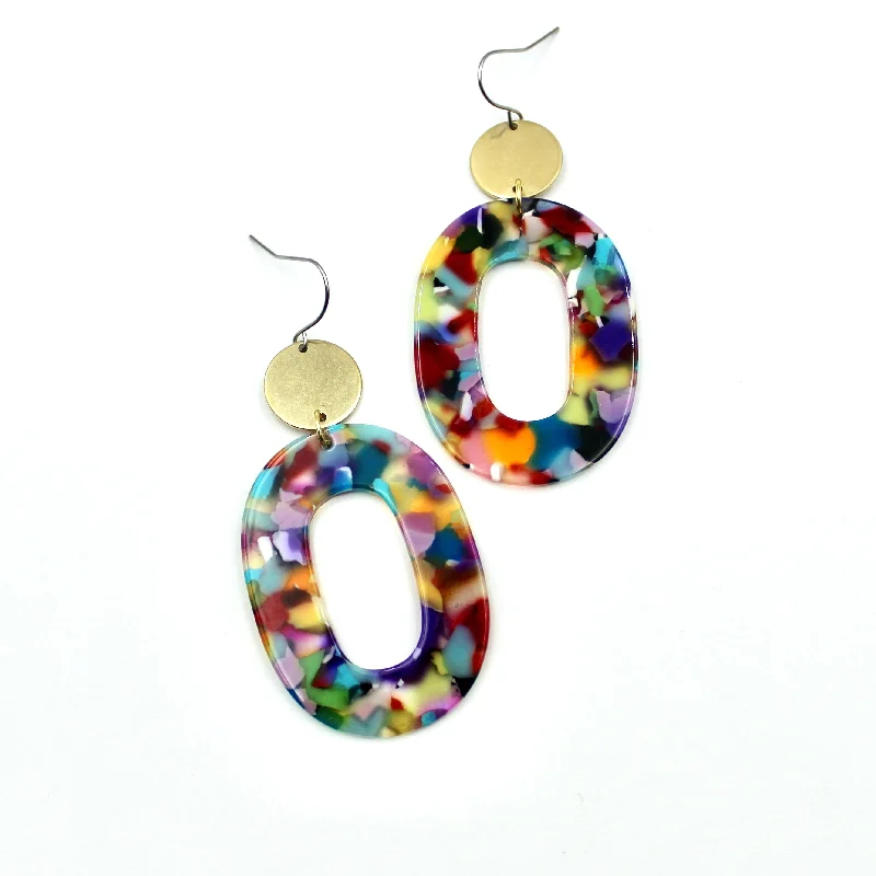 Studded Drop Earrings with Gemstones -Colorful Open Oval Earrings