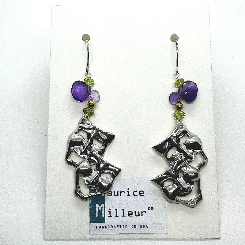 Drop Earrings for Evening Gown -Comedy & Tragedy Earrings Amethyst Peridot