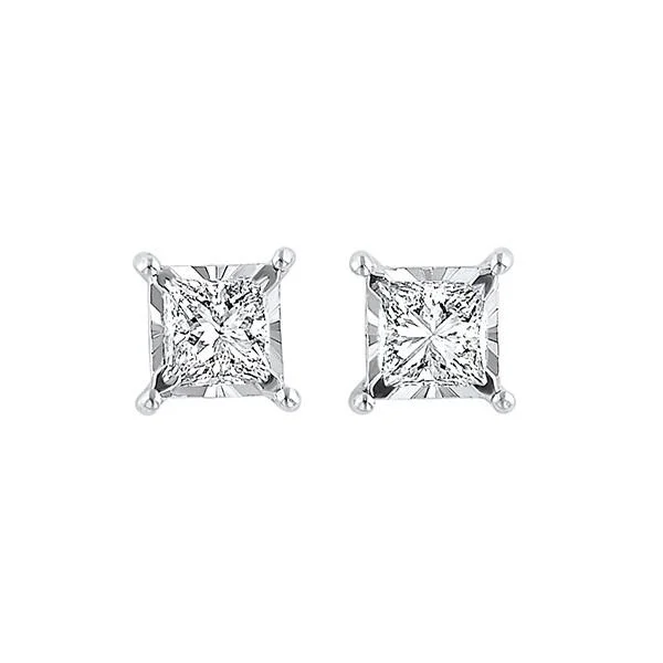 Push Back Drop Earrings for Convenience -Rhythm of Love - 14kt White Gold Diamond Princess Stud Earrings