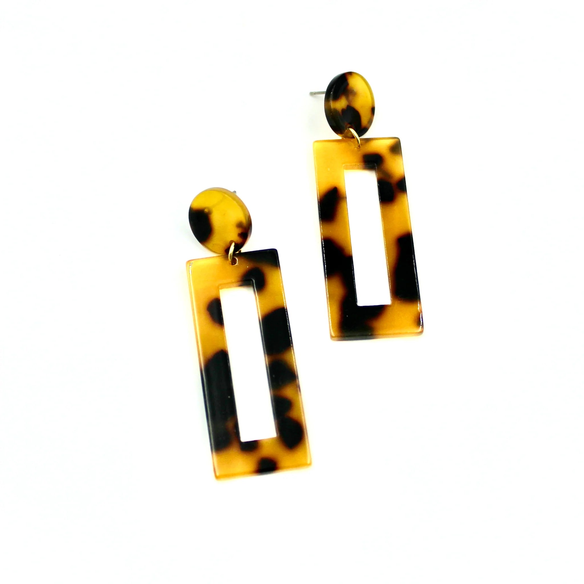 Drop Earrings with Knot Designs -Long Rectangle Tortoiseshell Earrings