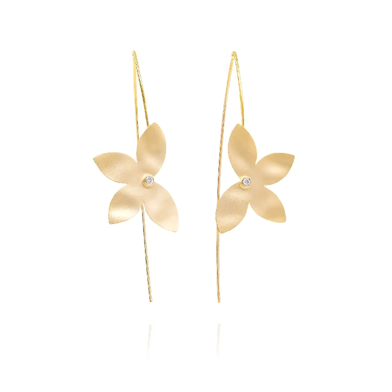 Small Drop Earrings for Delicate -MARIKA 14K YELLOW GOLD DIAMOND FLOWER WIRE EARRINGS - 0.04CTW