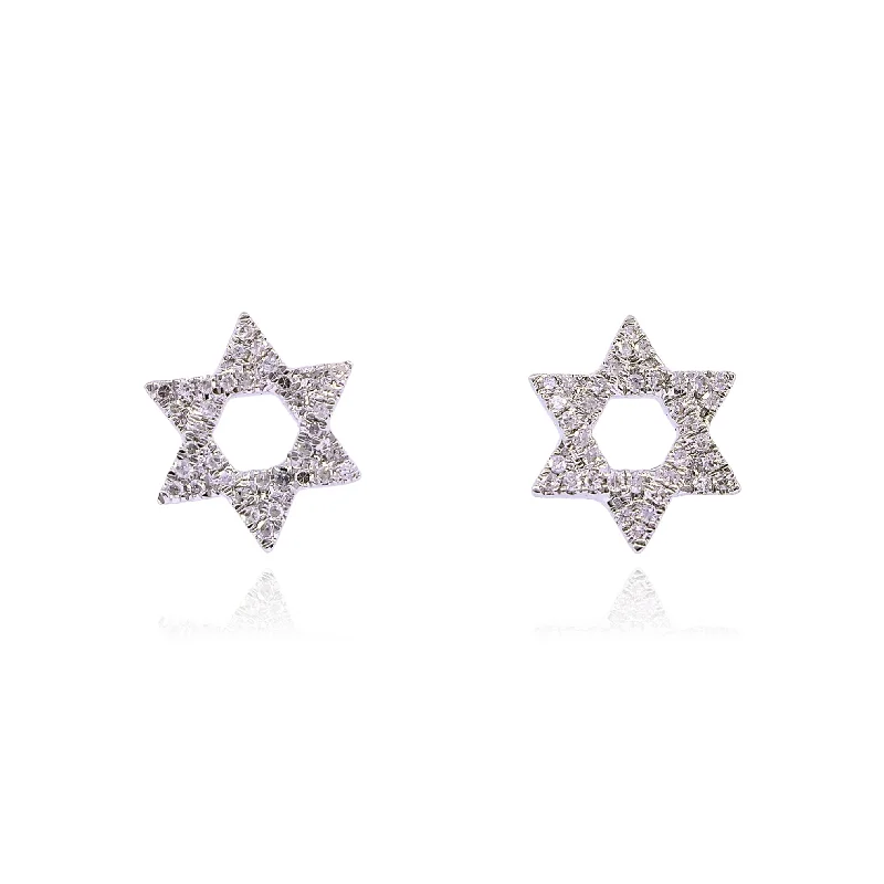 Drop Earrings for Wellness Routine -MERIA T 14K WHITE GOLD DIAMOND STAR OF DAVID EARRINGS - 0.08CTW