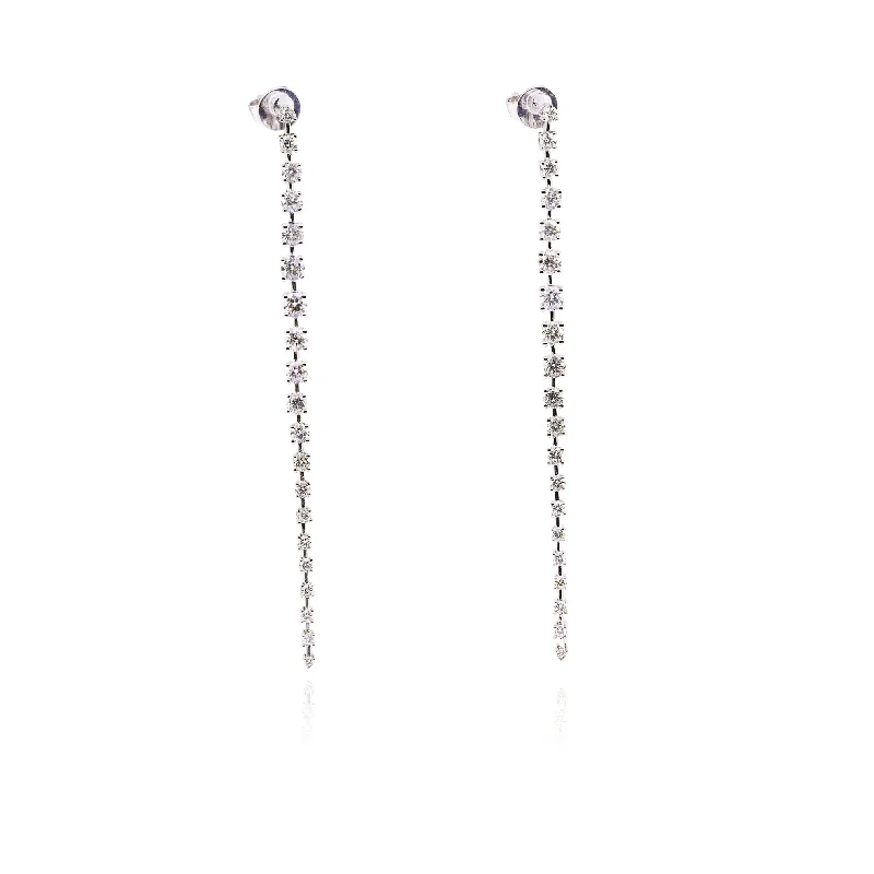 Drop Earrings for Gym Workout -MEIRA T 14K WHITE GOLD DIAMOND GRADUATING LINE DROP EARRINGS - 1.41CTW