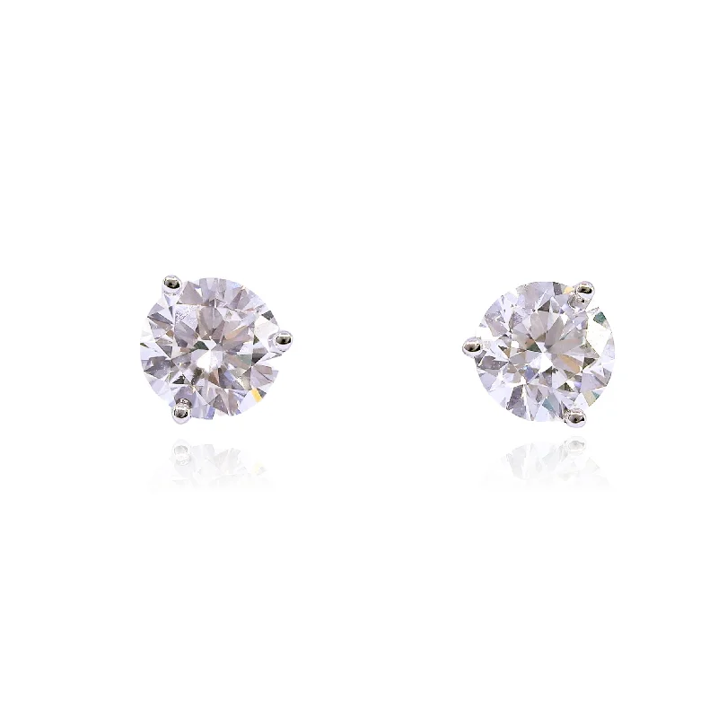 Drop Earrings with Chevron Designs -14K WHITE GOLD DIAMOND STUD EARRINGS - 1.80CTW