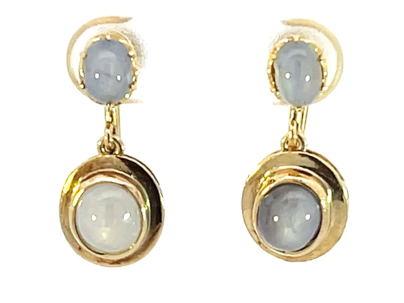 Drop Earrings with Textured Surface -Dangly Star Sapphire Stud Drop Earrings 14k Yellow Gold