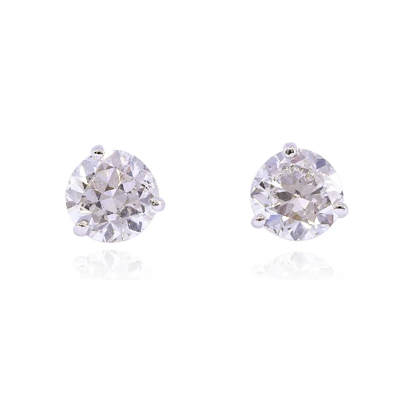 Nickel Free Drop Earrings for Safety -14K WHITE GOLD DIAMOND STUD EARRINGS - 3.12CTW