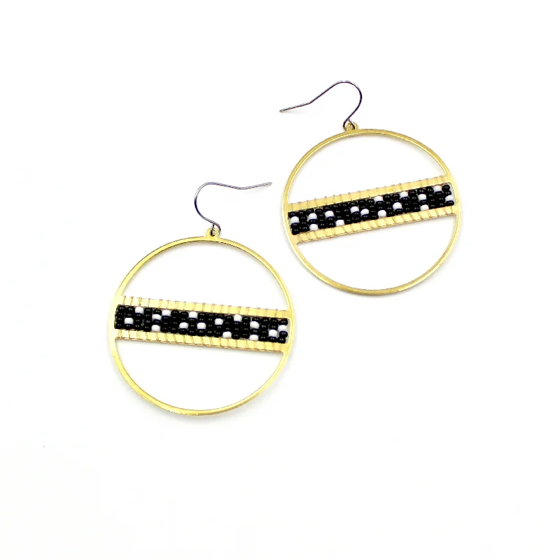 Drop Earrings with Embossed Patterns -Dehzra Earrings - Woven Seed Beads