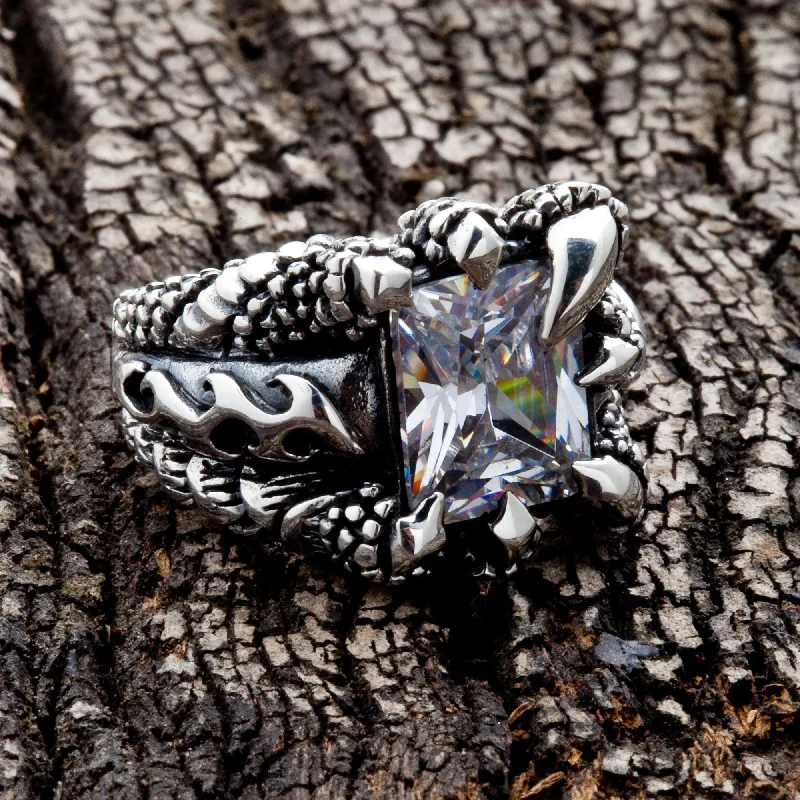 Diamond Claw Sterling Silver Gothic Ring