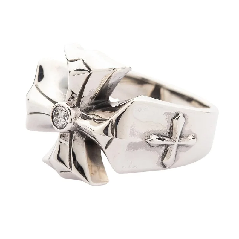 Diamond Cross Sterling Silver Mens Ring