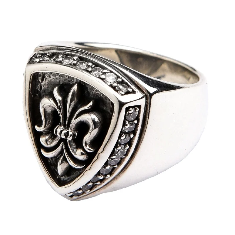 Sterling Silver Diamond Fleur De Lis Rings