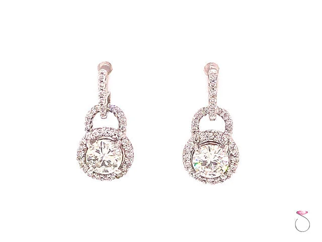 Drop Earrings for Fitness Activities -Diamond Halo Drop Dangling Earrings, 2.00 Carat Diamond Earrings 18K White Gold