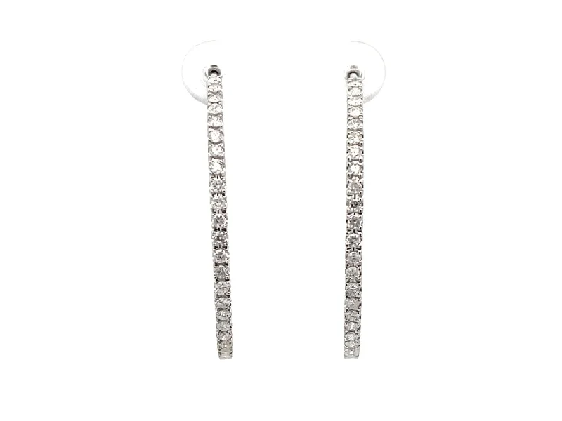 Hypoallergenic Drop Earrings for Sensitive -Diamond Hoop Earrings 18K Solid White Gold