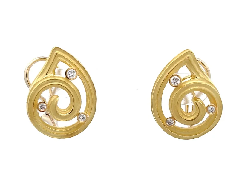 Drop Earrings with Infinity Symbols -Diamond Swirl Frosted Finish Earrings in 14k Yellow Gold