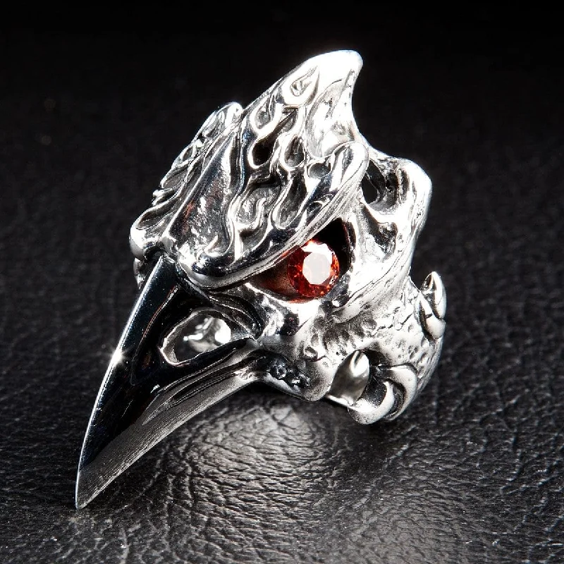 Dinosaur Hornbill Skull Head Sterling Silver Ring