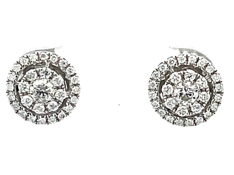 Drop Earrings for Engagement Party -Double Halo Diamond Stud Earrings in 14k White Gold