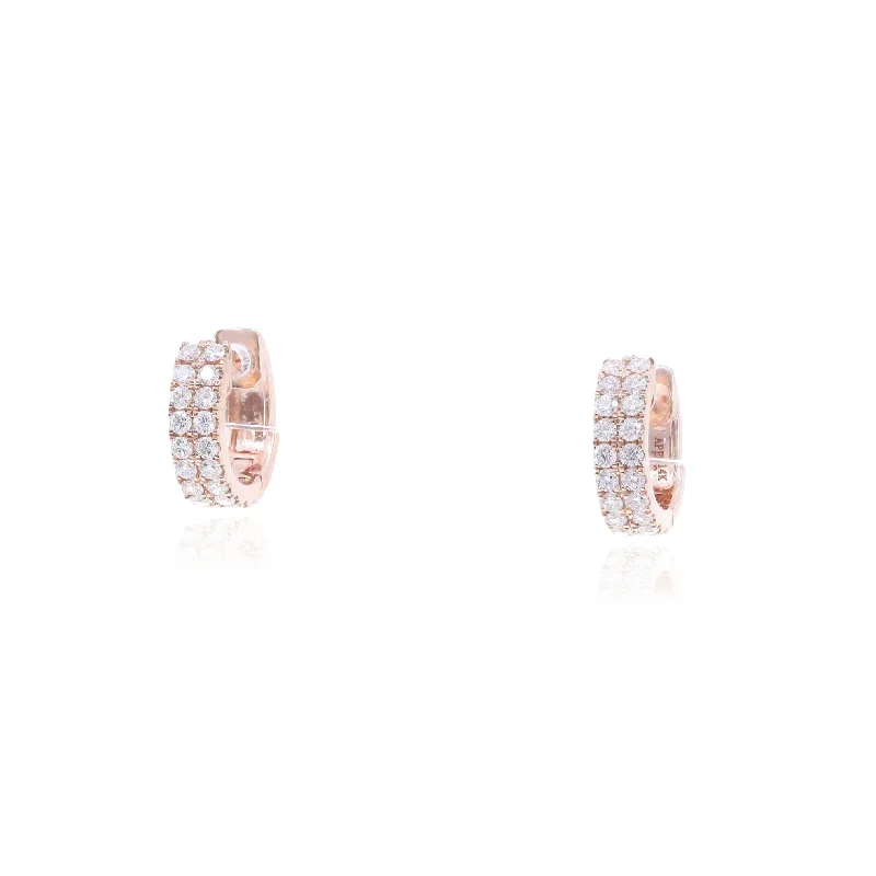 Lightweight Drop Earrings for All Day -14K ROSE GOLD 2 ROW HUGGIE HOOP EARRINGS - 0.67CTW