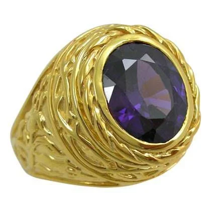 Easter Lily Amethyst Yellow Gold Bishop Ring