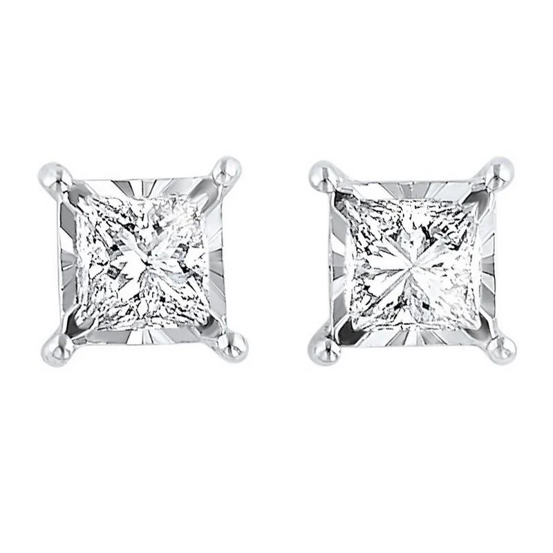 Studded Drop Earrings with Gemstones -Rhythm of Love - 14kt White Gold Diamond Princess Cut Earrings