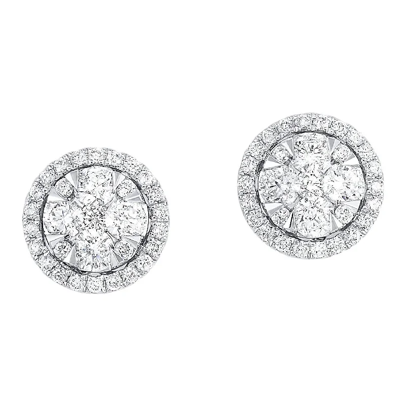 Magnetic Closure Drop Earrings for Easy -Rhythm of Love - 14Kt White Gold Round Diamond Earrings