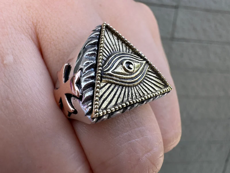 Eye of Providence Brass Sterling Silver Ring