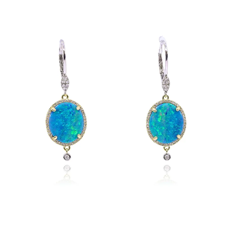 Drop Earrings for Yoga Session -MEIRA T 14K YELLOW AND WHITE OVAL OPAL DIAMOND DANGLE EARRINGS