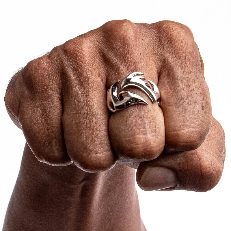 Flame Blade Tribal Tattoo Sterling Silver Gothic Ring