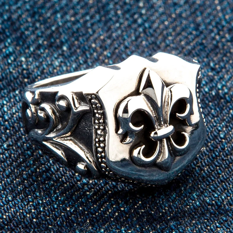 Fleur De Lis Sterling Silver Biker Ring