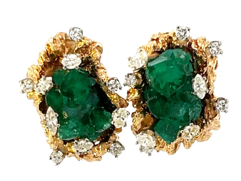 Drop Earrings for Prom Night -Freeform Chatham Emerald Diamond Gold Earrings