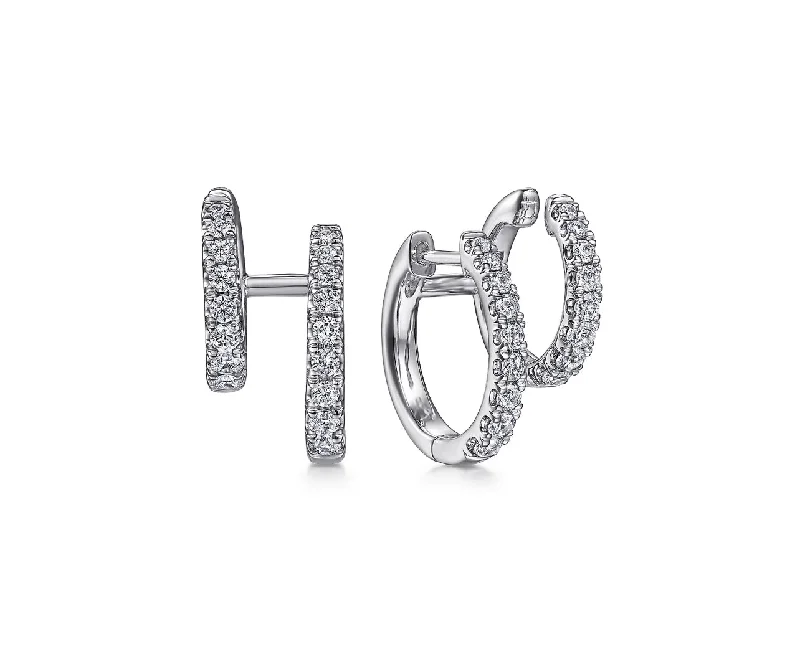 Short Drop Earrings for Subtle -Gabriel and Co. -14K White Gold Diamond Double Huggie Earrings  EG14517W45JJ