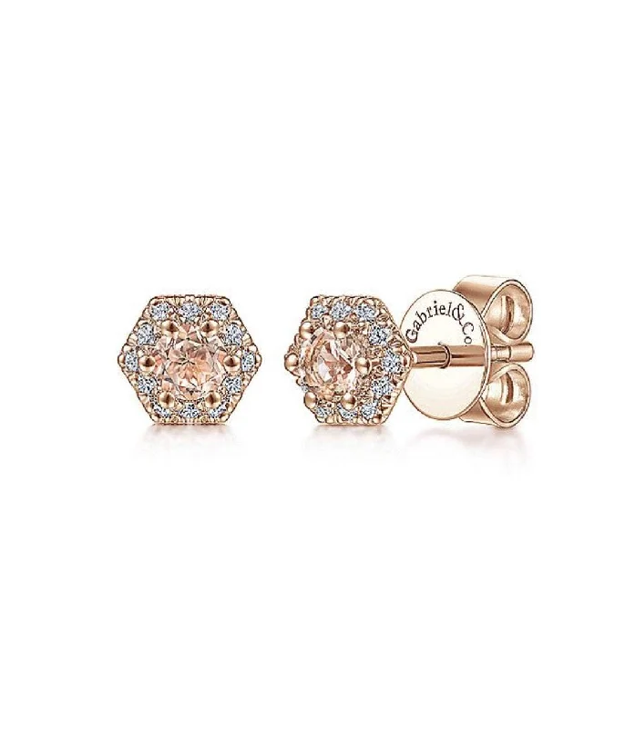 Crystal and Pearl Drop Earrings for Glamour -Gabriel & Co-14 K Rose Gold Hexagonal Morganite and Diamond Stud Earrings