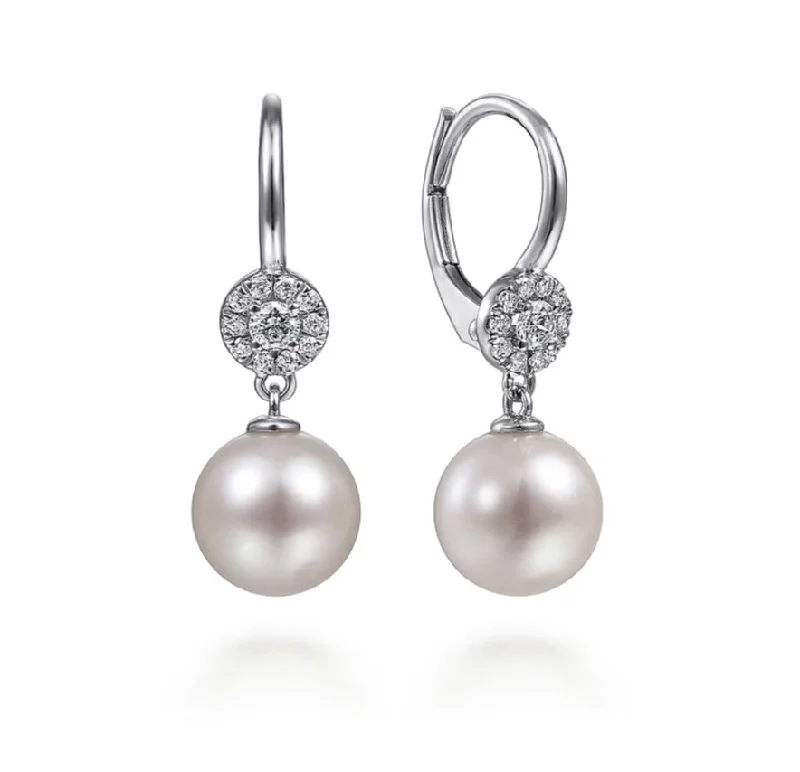 Crystal Drop Earrings for Sparkle -Gabriel & Co.- 14K White Gold Cluster Diamond Disc and Pearl Drop Earrings  EG13933W45PL