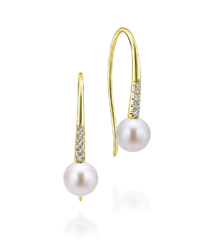 Silver Drop Earrings for Men -Gabriel & Co.- 14K Yellow Gold Diamond and Cultured Pearl Drop Earrings  EG13096Y45PL