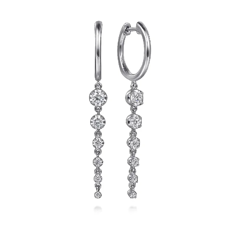 Drop Earrings for Office Wear -Gabriel & Co-14K White Gold Graduating Diamond Huggie Drop Earrings   EG15066W45JJ