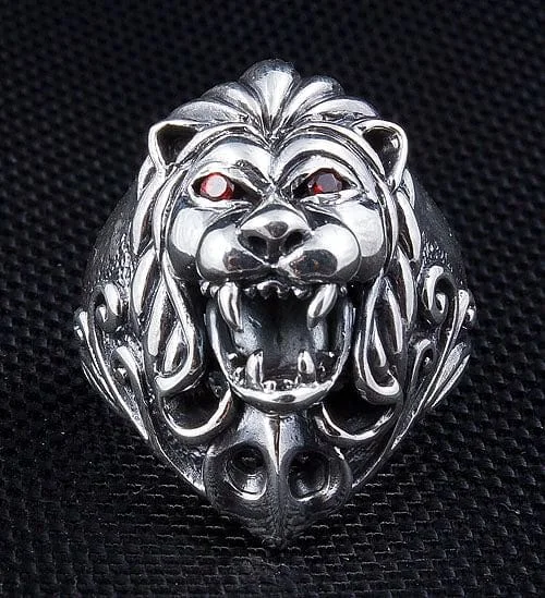 Sterling Silver Garnet Lion Lord Mens Rings