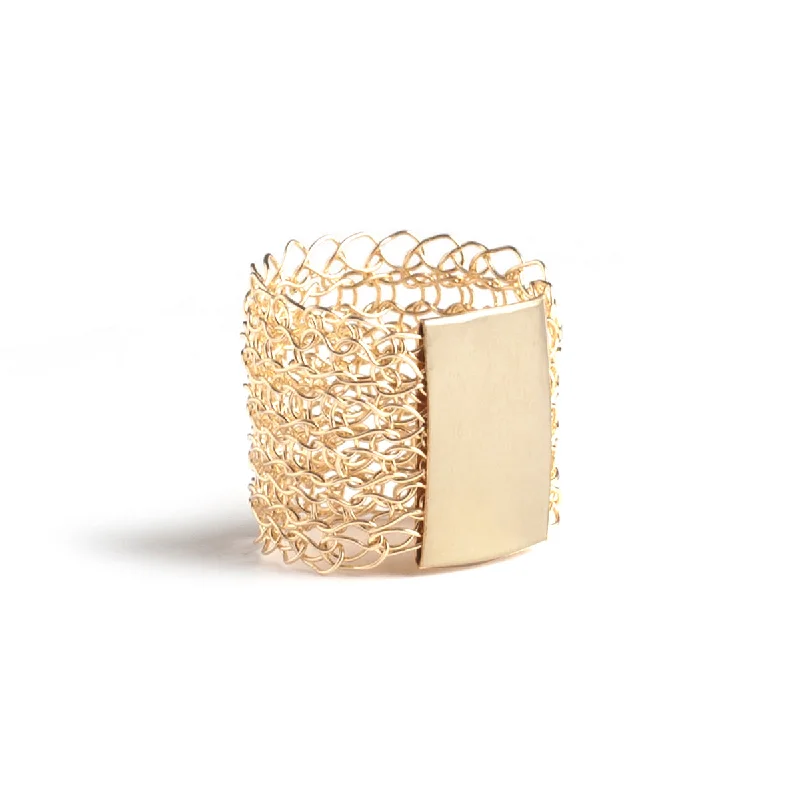 Geometric Gold Ring - wire crochet statement ring