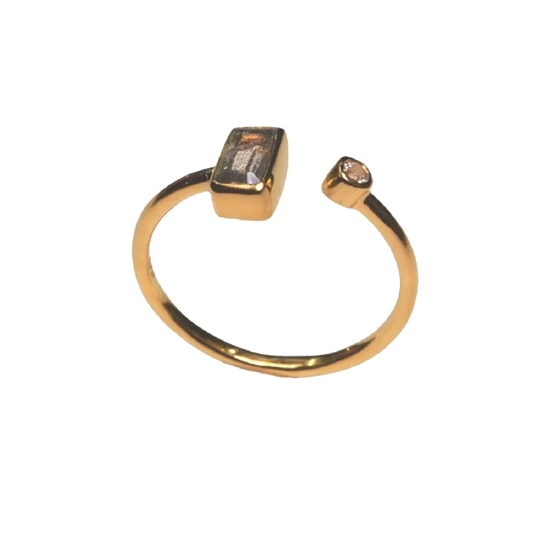 ***Gold Plated Labradorite and Small White Topaz Open Ring