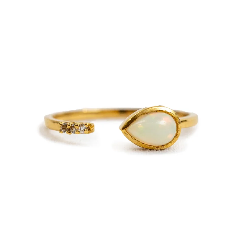 ***Gold Plated Brass Opal and Pave Split Ring Adjustable