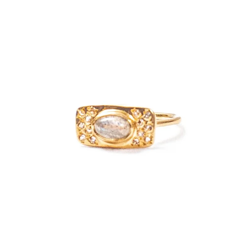 ***Gold Plated Rainbow Moonstone Plate Ring