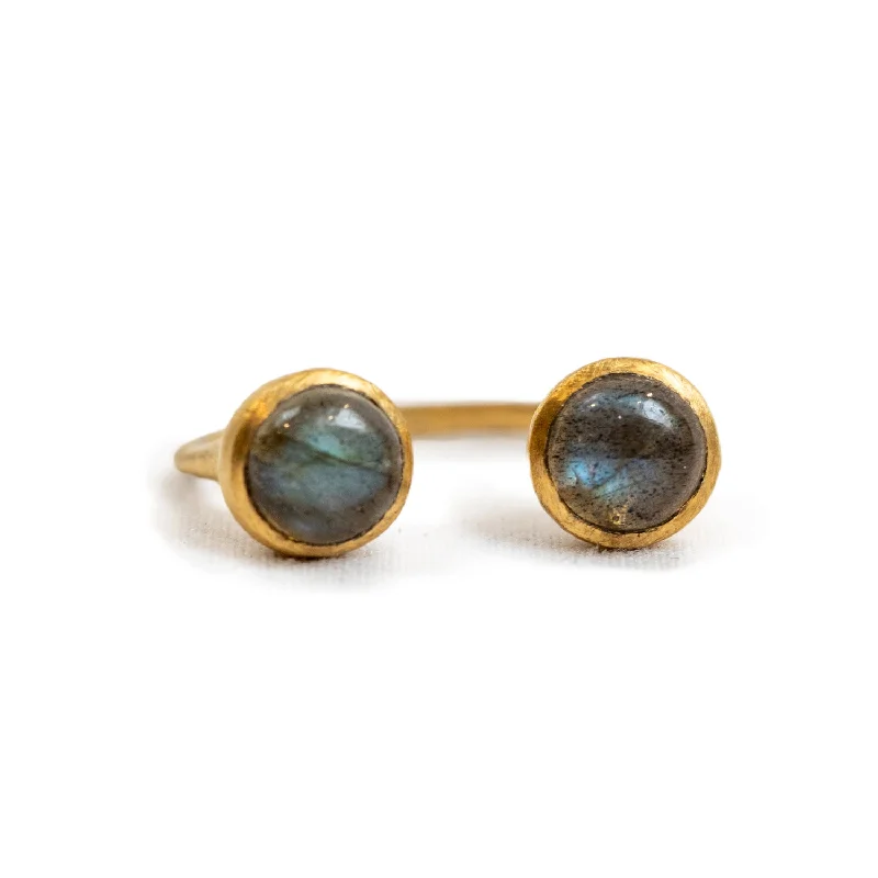 ***Gold Plated Round Labradorite Dual Ring Adjustable