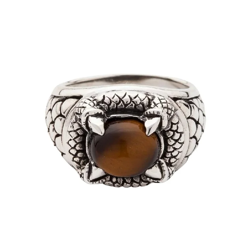 Gothic Claw Tiger Eyes Sterling Silver Men's Ring