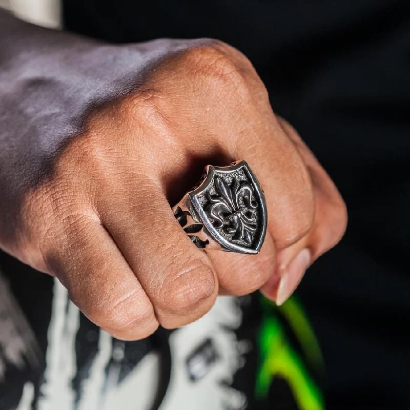 Gothic Fleur De Lis Sterling Silver Mens Ring